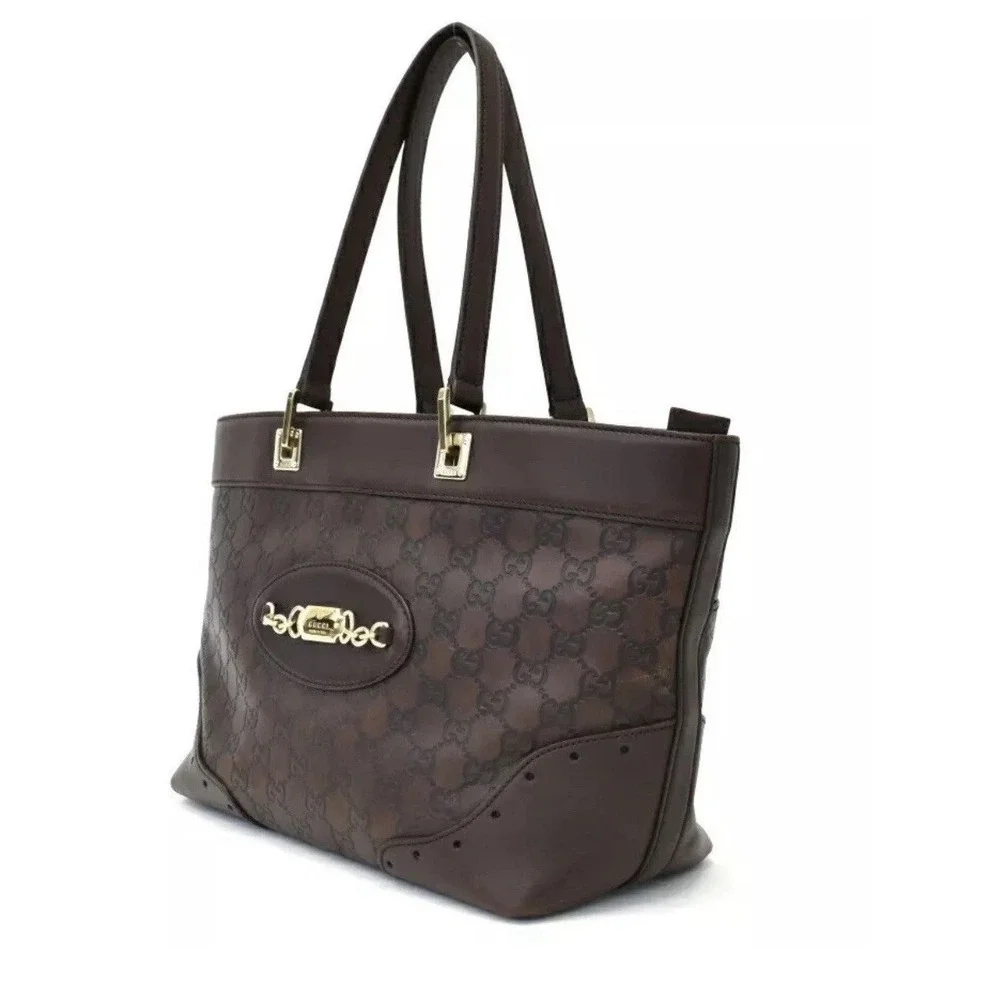 GUCCI Guccissima Shoulder Tote Bag GG Dark Brown Leather 145993 Authentic